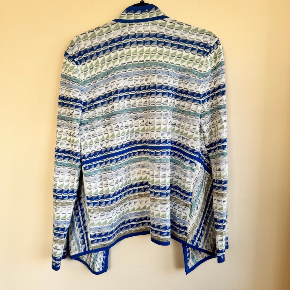 Nic+Zoe Prism Stitch Cardigan Blue Green White Sz L - Picture 4 of 4